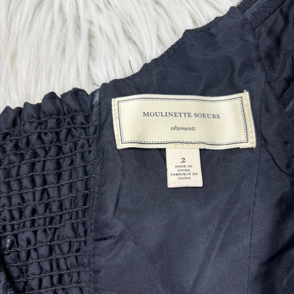 Anthro Moulinette Soeurs Women's 2 Black Minette Jacquard Dress Retro Feminine - Image 3 of 4