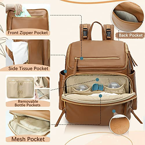 Diaper Bag Backpack Large Baby Diaper Bag Leather with 17 Diaper Bag - Picture 4 of 7