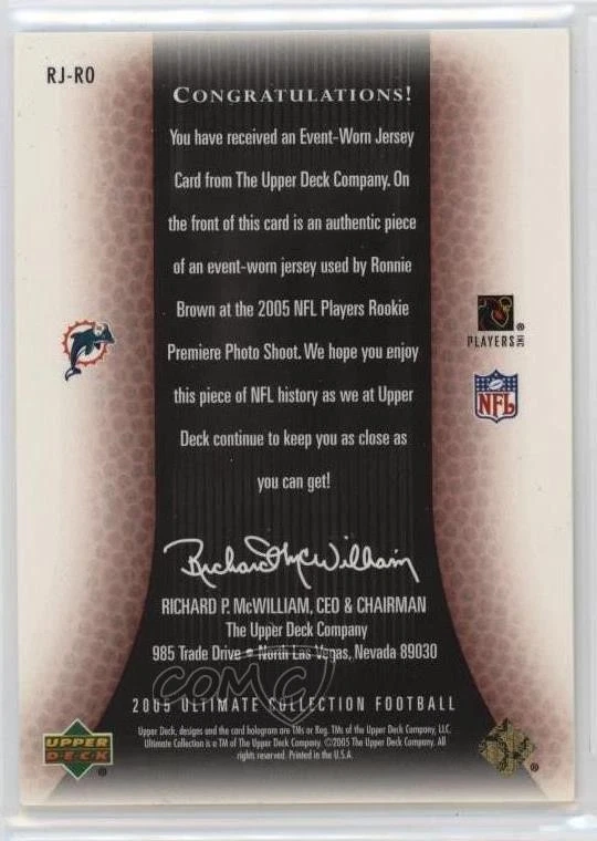 2005 Ultimate Collection Rookie Game Jersey Gold /50 Ronnie Brown #RJ-RO RC - Image 2 of 2