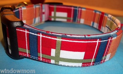 Preppy Plaid Terri's Dog Collar hand made adjustable Michael Miller fabric frat