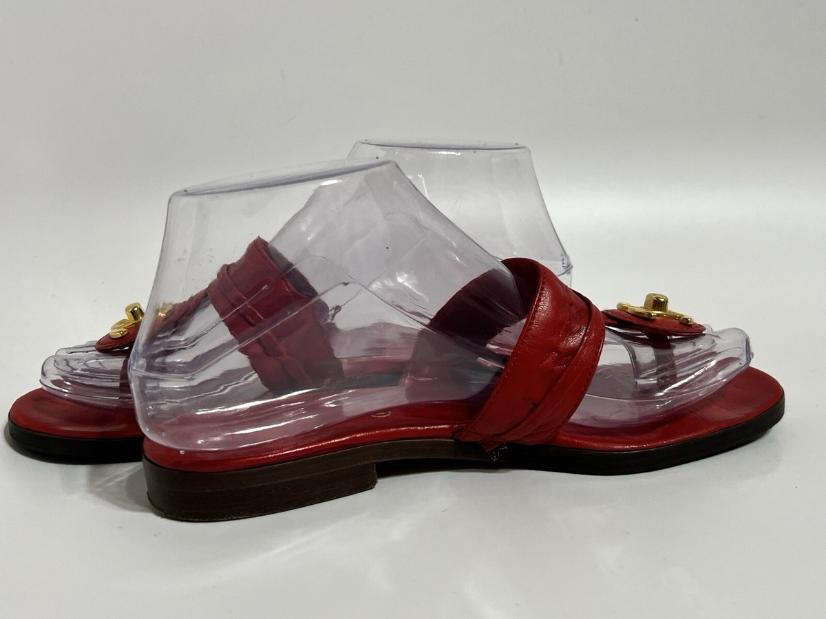 Vtg Chanel Red Leather CC Logo Turn Lock Sandals 36.5 | eBay