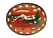 SKI COLORADO Belt BUCKLE with White BUCKSTITCHING Genuine Leather NEW Vintage