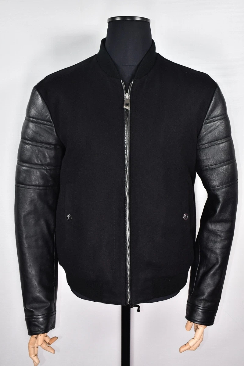 Leather and wool bomber jacket cheap
