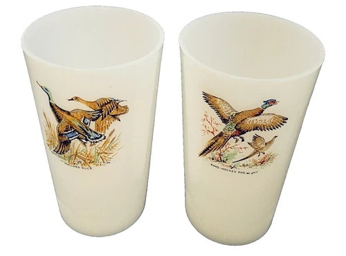 Fire King Anchor Hocking Tumblers Game Birds Mallard Duck Ring Neck Pheasant Two