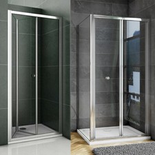 Bi Fold Door Shower Enclosure Door Glass Screen Panel Stone Tray Waste&Riser Kit