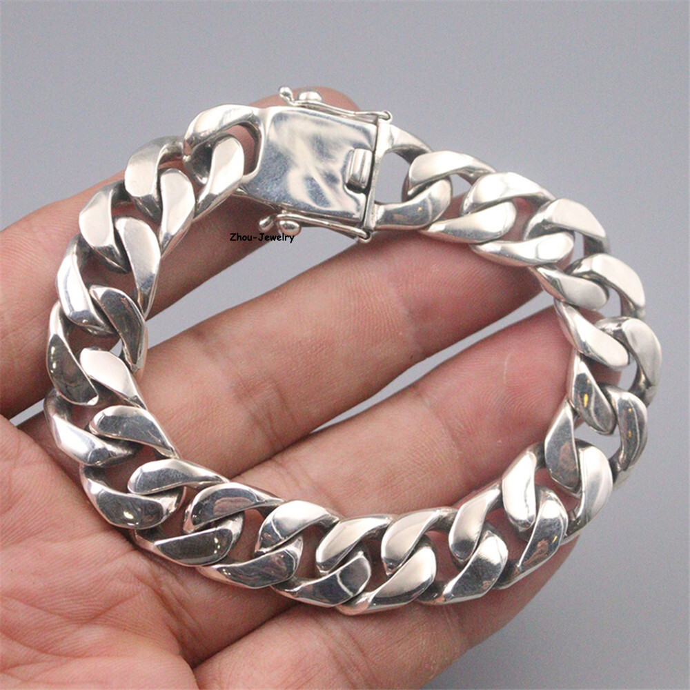 Solid S925 Sterling Silver Chain Men's 12mm Curb Link Bracelet 60
