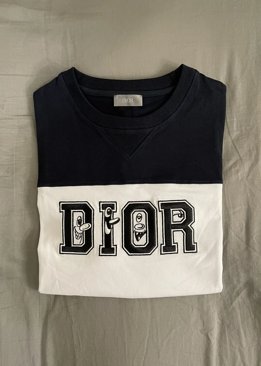 Dior Homme White Logo Embroidered Cotton Crewneck T-Shirt L Dior