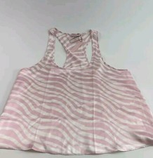 NWT Victoria  s Secret Satin Racerback Tank Top Sleepwear White/Pink SMALL