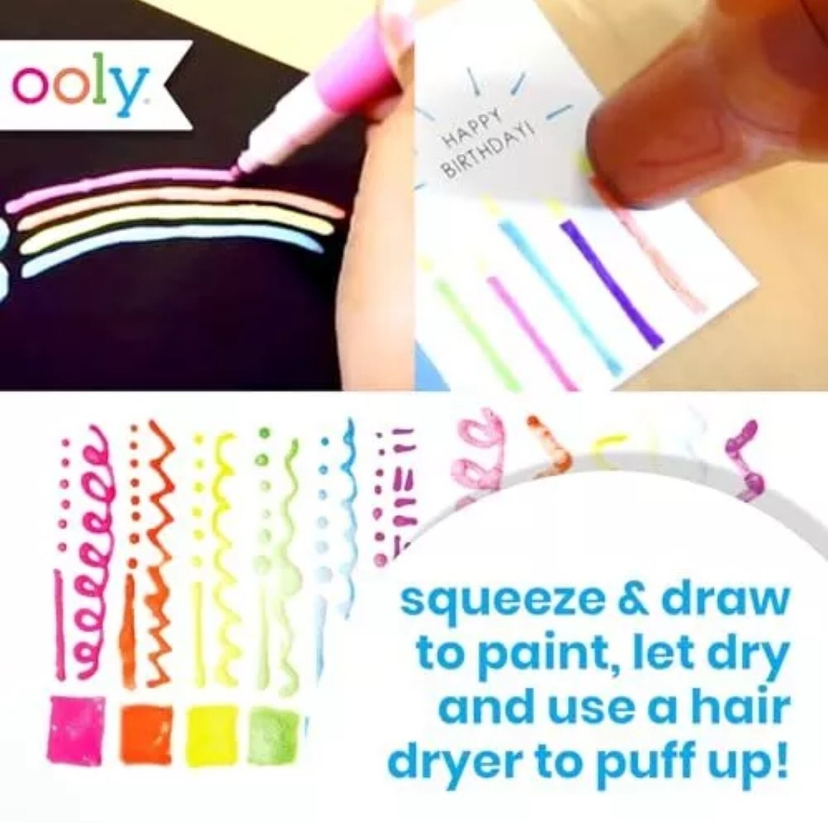 Stylos 3D OOLY Magic Puffy – Set De 6 Encres Fluo Qui Gonflent à La Chaleur – Loisir Créatif Original