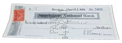 APRIL 1901 OLD COLONY RAILROAD NEW HAVEN RAILROAD COMPANY DIVIDEND CHECK #5406