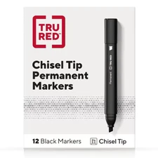 TRU RED Tank Permanent Markers, Chisel Tip, Black, 12/Pack (TR54532)
