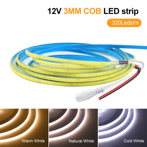 3mm 5mm 8mm COB LED Strip Lights USB 320LED/M Flexible Tape Rope Cabinet Kitchen - Picture 19 of 29