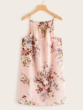 New SHEIN Women's Pearls Tie Neck Floral Print Dress Size Medium