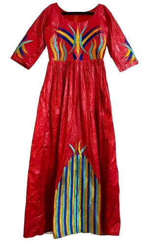 Moroccan Ethiopian Tribal Vintage Handmade Red Maxi Dress Ethnic Embroidery Rare