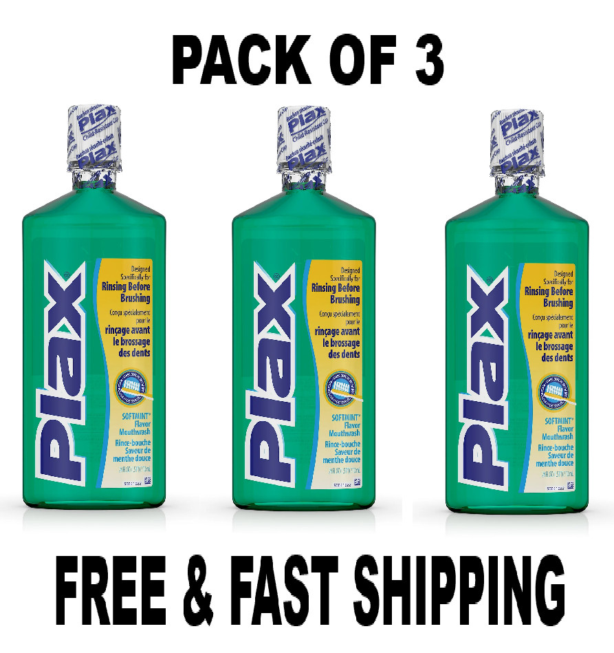 Plax Oral Care Rinse Mouthwash, Refreshing Soft Mint Flavor, 24 fl oz PACK OF 3