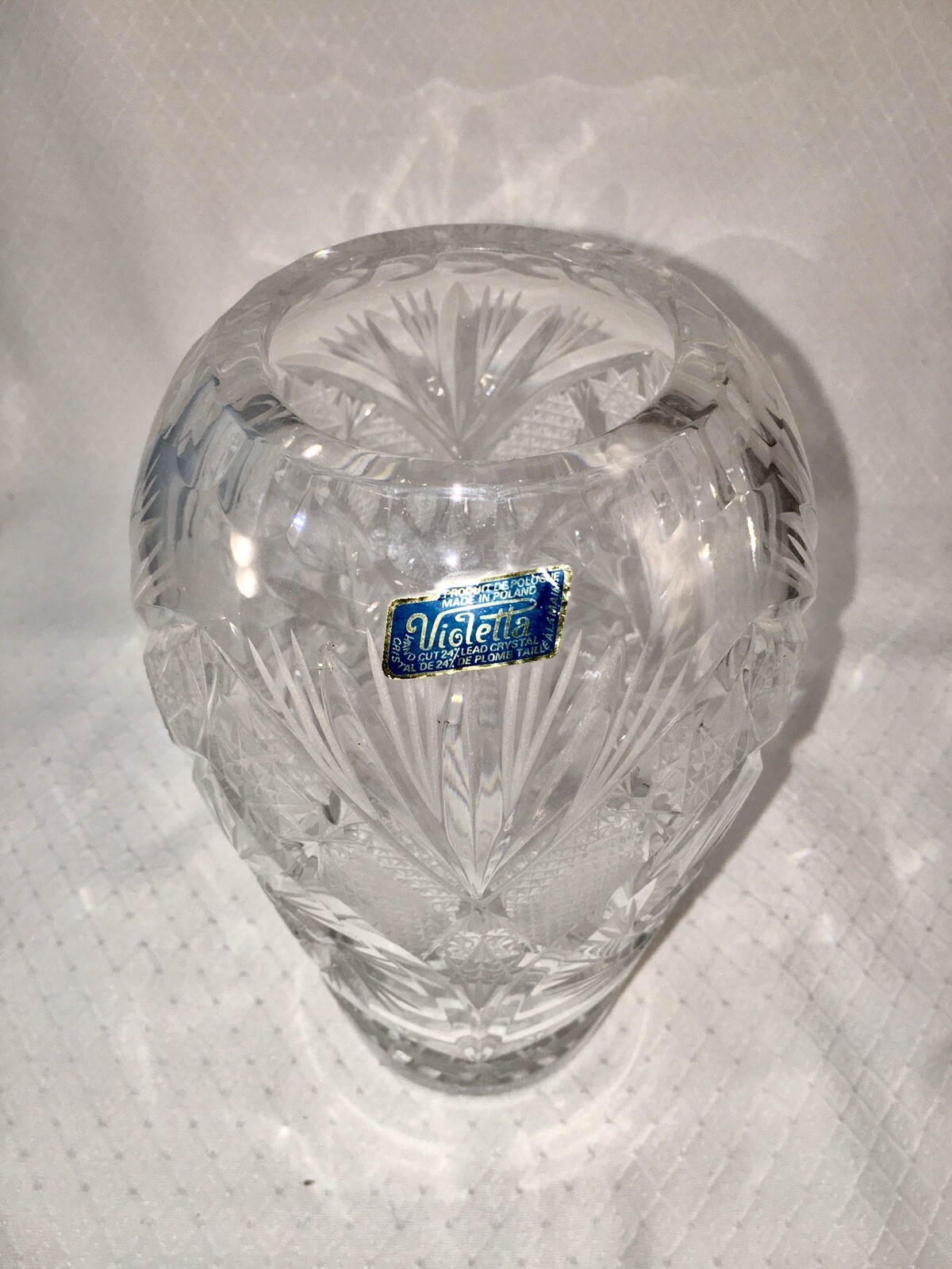 Vintage Violetta Glass Vase Handcut 24 Lead Crystal Made in Poland
