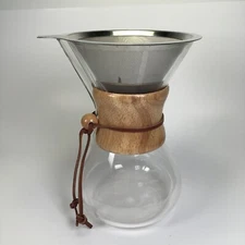 Glass & Wood Pour Over Coffee Maker Dripper With Grounds Basket 5 Cups