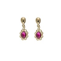 Ladies Jewellery 9ct Yellow Gold Ruby Drop Earrings Floral Setting Ap0074 Ladies Jewellery 9ct Yellow Gold Ruby Drop Earrings Floral Setting Ap0074