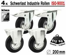 4 x Transport Schwerlast Lenkrollen Gummi Rollen Ø 200mm Br-Bo BS-Rollen GERMANY