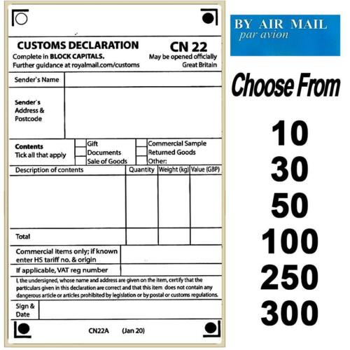 10,30,50,100 250 300 formulaires de déclaration personnalisée auto-adhésifs étiquette courrier aérien CN22 - Photo 1/1