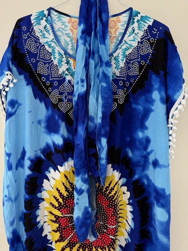 New Womens Long Kaftan Dress Polyester with head Scarf - Picture 14 of 16