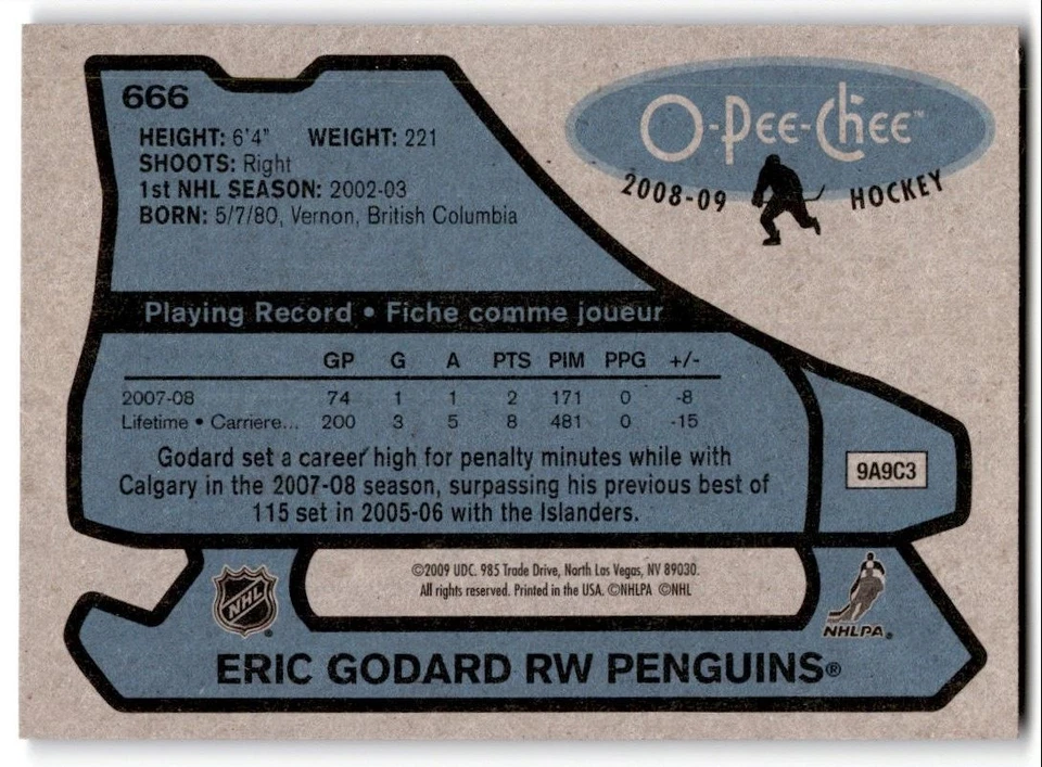 2008-09 O-Pee-Chee '79-80 Retro Eric Godard #666 Pittsburgh Penguins - Image 2 of 2