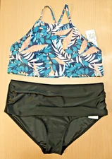 BNWT Charmo Blue Floral Tankini Bikini Bra Set w/ Removable Pads Size L UK 14