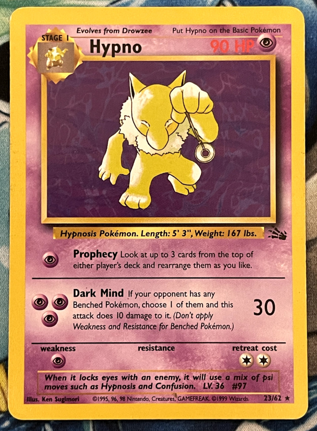Pokemon Card Fossil Set Hypno 23/62 Non Holo WOTC