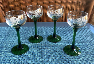 Luminarc Green Stem Cordial Glasses France 5.25 Etched Stag Domaine Kuehn  Set 4 | eBay