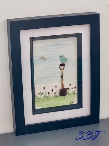 Garden Paradise picture, handmade using sea glass, in a box frame 22.7 x 17.7cm. - Picture 13 of 16