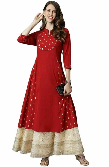 Indian Women Crepe Maroon & Gold-Toned Printed Anarkali Style Pack Only 1 Kurtis Indian Women Crepe Maroon & Gold-Toned Printed Anarkali Style Pack Only 1 Kurtis