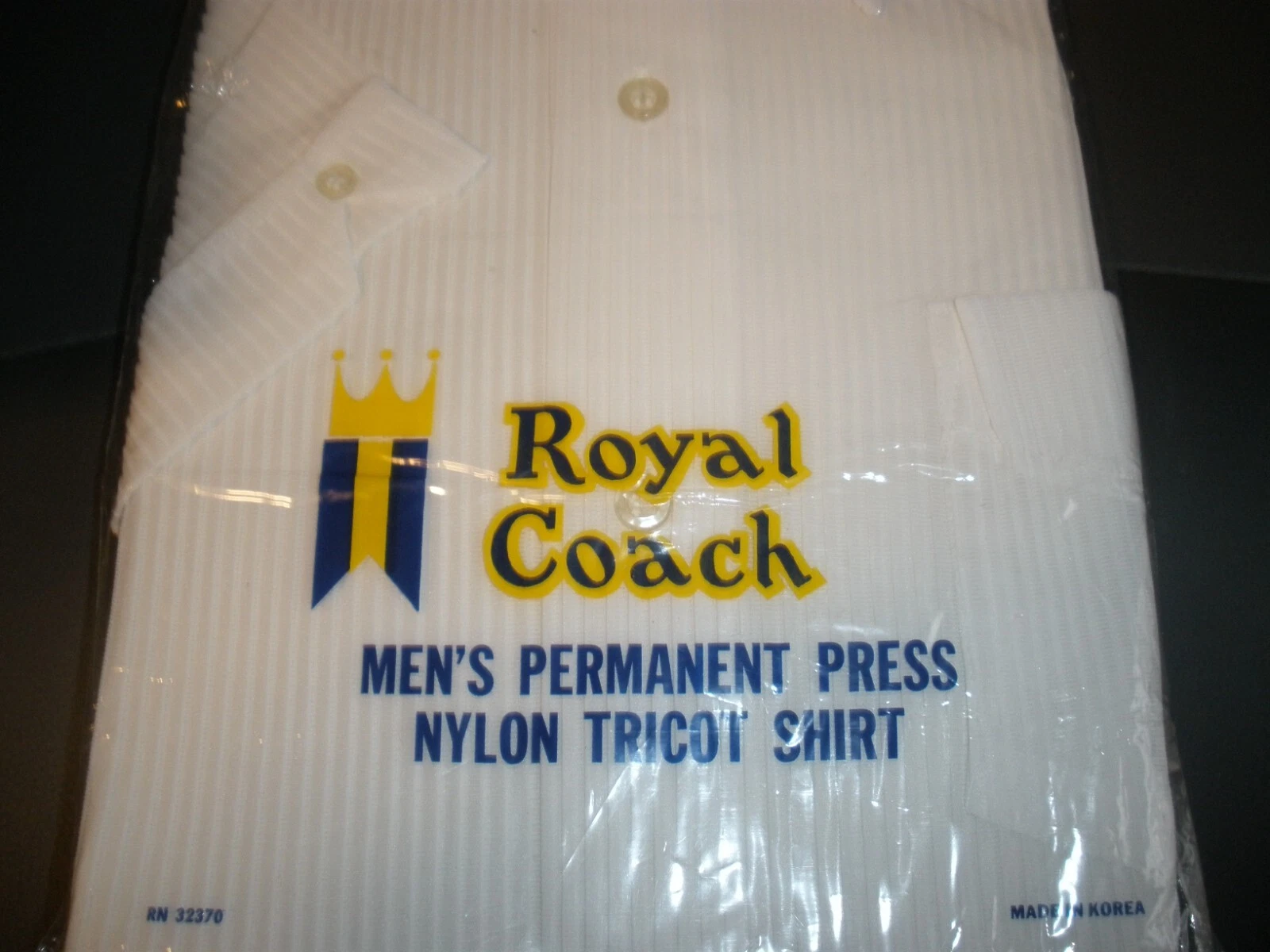 Camicia abito NOS nuova vintage uomo manica corta bianca media Royal Coach