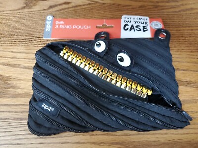 Zipit Grillz Monster With Teeth Black All Zipper Pencil Bag Metal 3-Ring Pouch