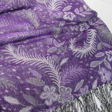 Purple Silver Scarf Shawl Wrap 26" x 67" w 3.5" Fringe