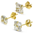 9CT GOLD CZ SINGLE STUD EARRINGS GENTS WHITE CUBIC ZIRCONIA  GIFT BOX FREE POST