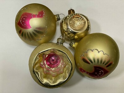 Set of 4 psc Vintage Rare XMAS Decor CHRISTMAS Glass Ornament USSR 1960s  31