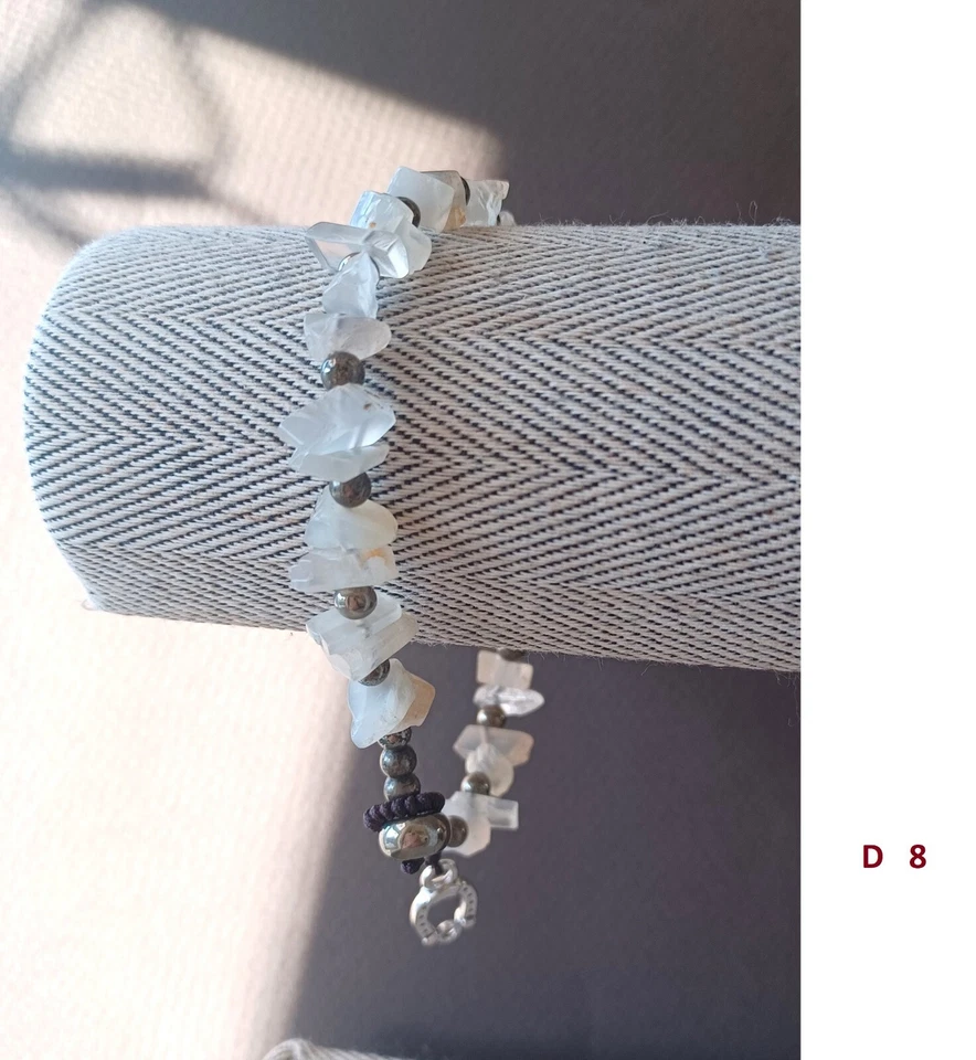 Nuevo Hombre Piedra Lunar Grava con Pirita Tejido a Mano Pulsera Trenzada Foto 3 de 4