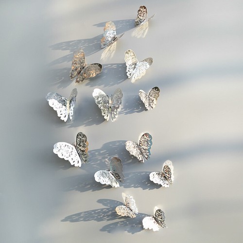 12 adesivi da parete in argento 3D a forma di farfalla, decorazione per la casa e la stanza (argento – 1