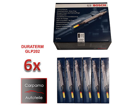6x BOSCH Glühkerzen Duraterm GLP202 0250403008 Mercedes,Chrysler,Jeep 6 Zylinder