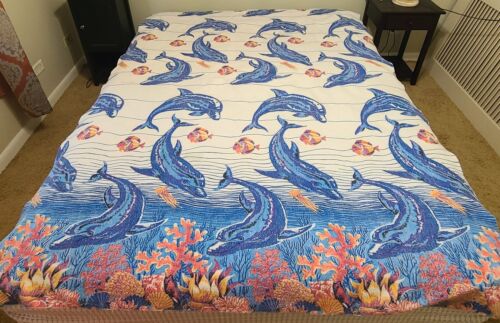 Vgt Dolphin Blanket Comforter Under The Sea USA Nylon Polyester Ocean 61"x87" - Afbeelding 1 van 11