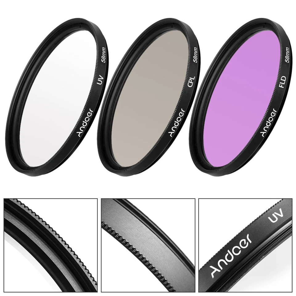 New Andoer 3pc 58mm Filter Kit(+CPL+FLD)for Canon  DSLR camera Lens T5V4 - Image 3 of 4