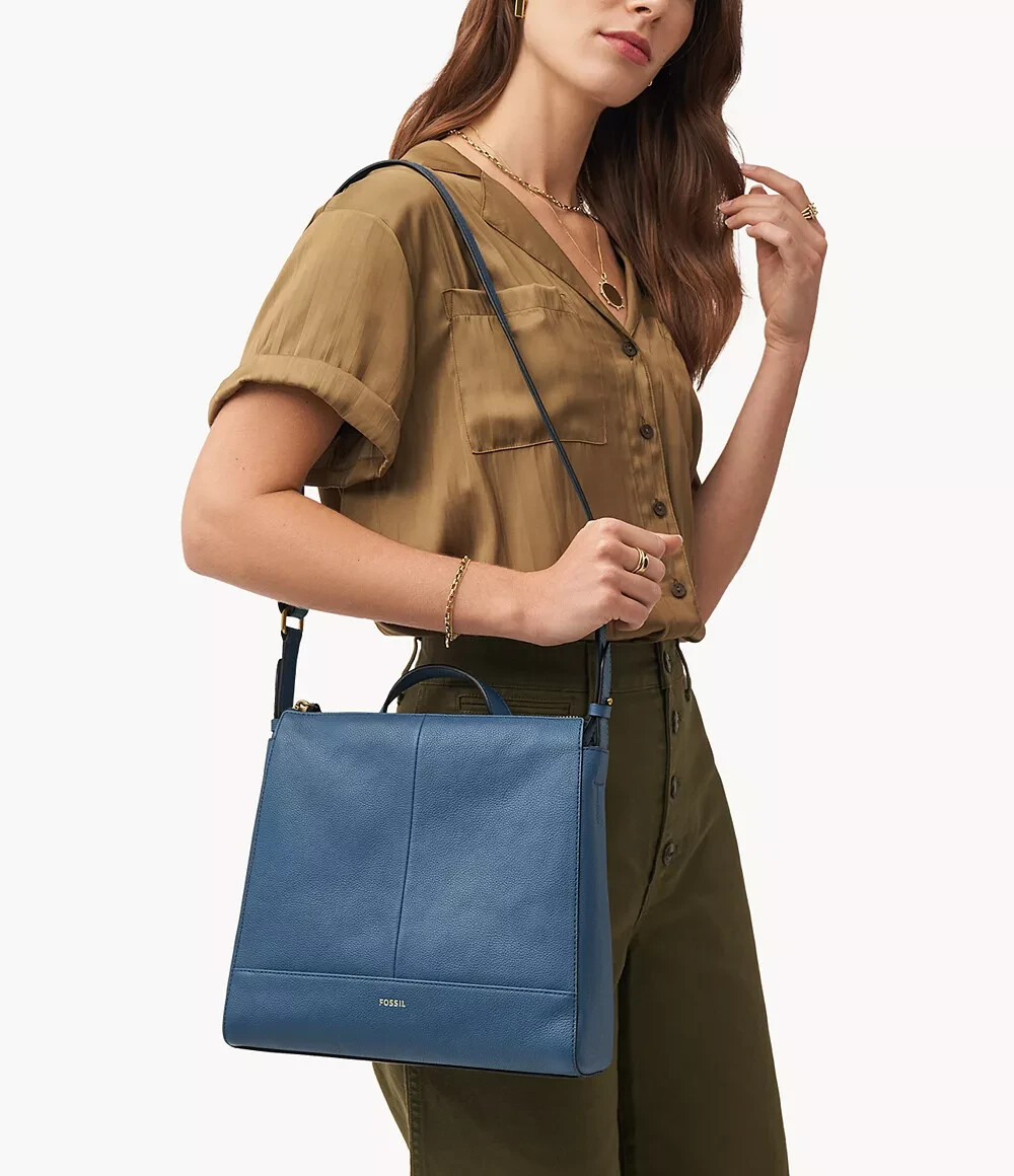 Fossil Elina Blue Denim Leather Convertible Backpack  display picture 1