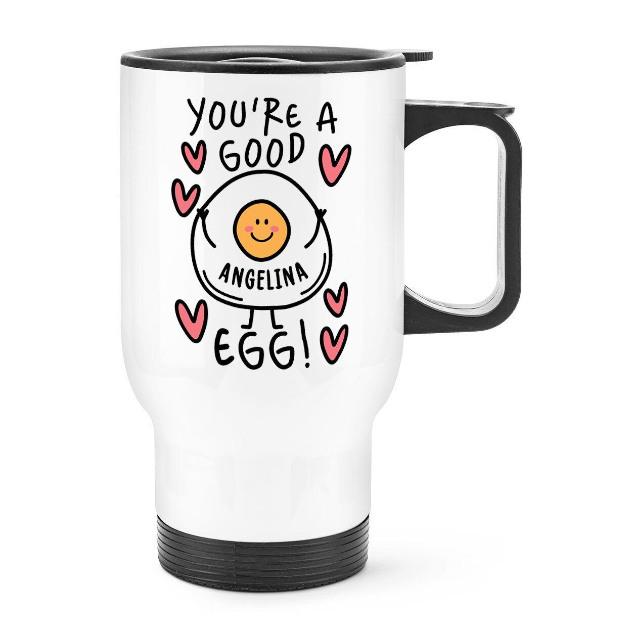 Personalised You're A Good Egg Travel Mug Cup Handle Thank You Valentines