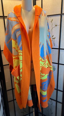 Womens NWT Urban Outfitters Orange Kali Knit Hooded Cape Poncho Cardigan OS