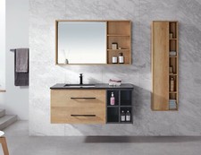 New Large 1200MM Wall Vanity Unit Stone Worktop Mirror Side Cabinet Basin S2