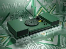 LP No.1 Retro Belt-Drive Turntable Forest Green with Speakers No Dust Cover 