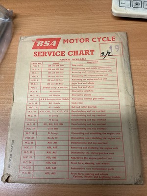 BSA Service Wandtafel D Gruppe Mc 19 Original Nos