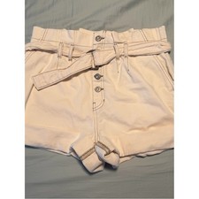 Free People Cindy Utility Shorts White Denim Belted Paper Bag Waist Cotton Sz 6