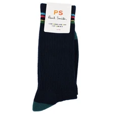PAUL SMITH Navy Blue STRIPE Organic Cotton Blend Crew Socks ONE SIZE Italy NWT