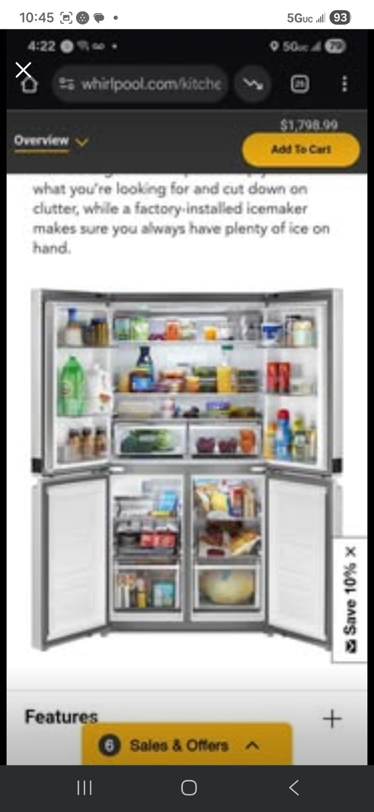 Whirlpool® 4 door fridge 36-inch Wide Counter Depth 4 Door - 19.4 cu. ft.